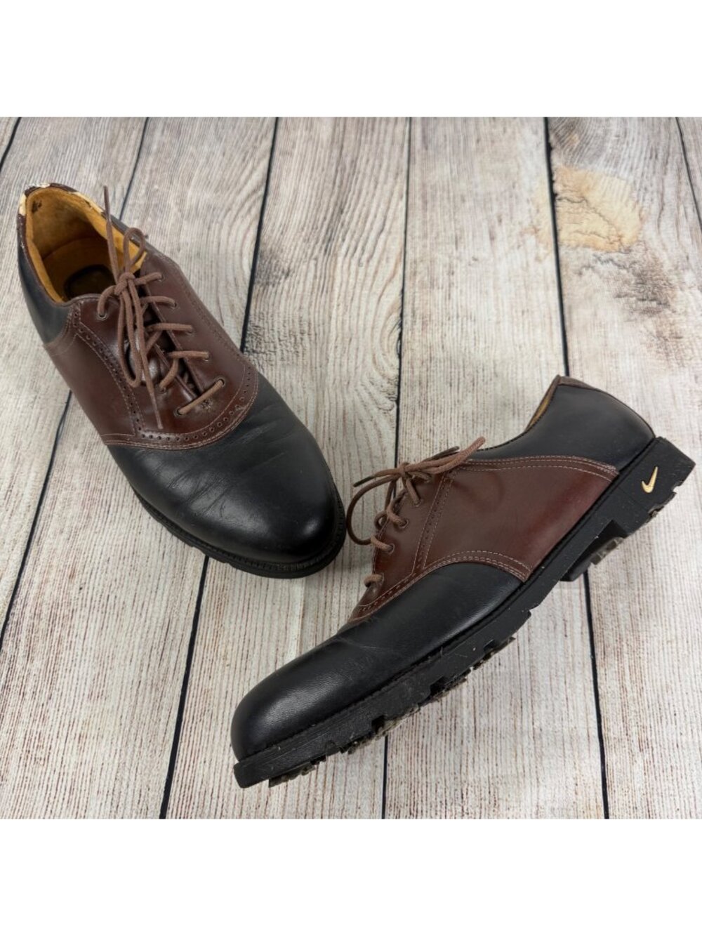Nike Course Air Accel Leather Waverly Last Golf Shoes Two-Tone Black Brown Sz 10